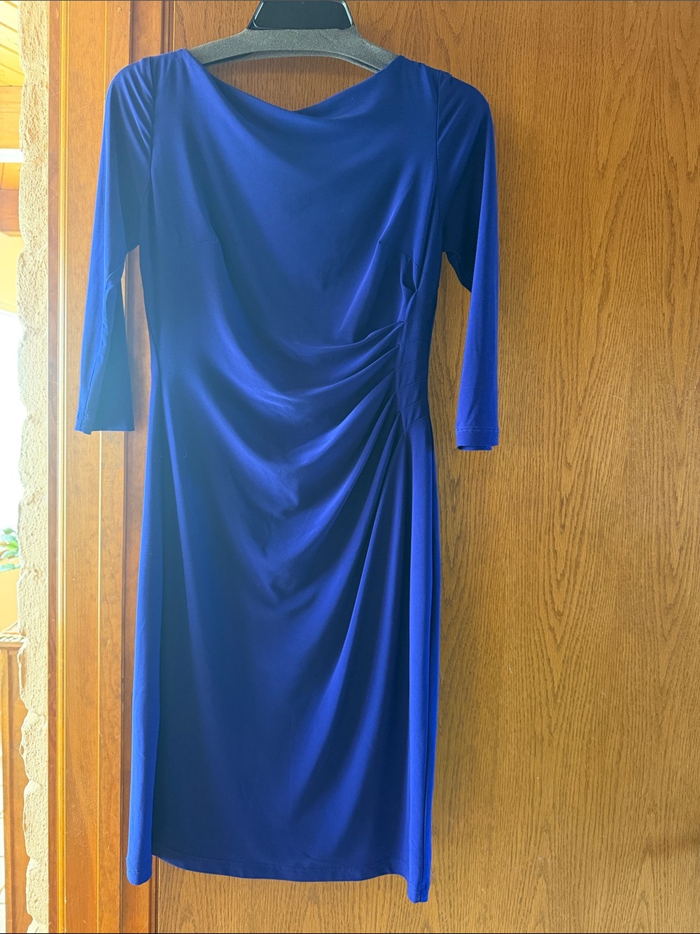Ralph Lauren Cobalt Blue Midi Dress with Side Ruching